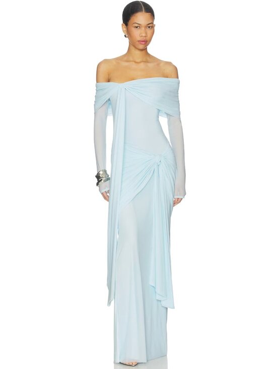 Deme by Gabriella Dresses & Skirts - NEW Deme by Gabriella Heloise Maxi Dress Baby Blue Long Sleeve Off Shoulder Gown
